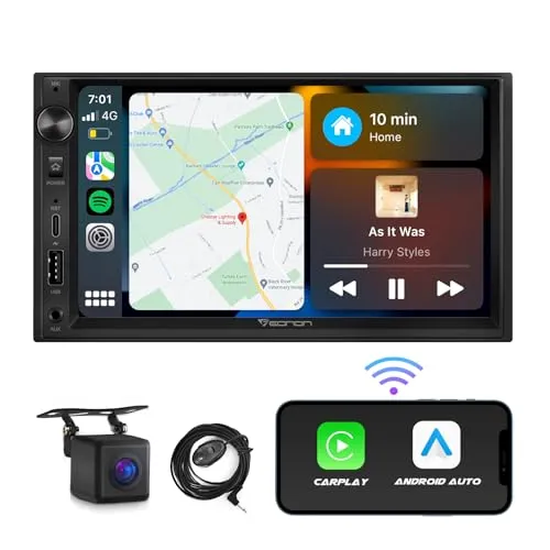 Eonon X3 7 Zoll Doppel-DIN-Auto-Stereo-Receiver, kabellos, für CarPlay und Android, mit AHD-Backup-Kamera, eingebauter DSP, Bluetooth, MirrorLink, SWC, FM/AM, Schnellladung