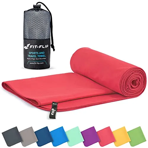 Fit-Flip Mikrofaser Handtuch - kompakte Microfaser Handtücher - ideal als Sporthandtuch, Reisehandtuch, Strandtuch - schnelltrocknend und leicht - Badetuch groß (60x120cm, Koralle)