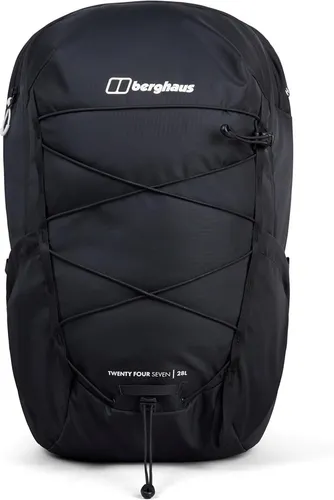 Berghaus 24/7 365 U28 Rucksack Schwarz - Vielseitiger 28L Rucksack mit Rückenbelüftung, ideal für Alltag und Outdoor. Hergestellt aus 100% recyceltem Material, bietet er Platz für ein 16-Zoll-Laptop und hat ein praktisches Bungee-Kompressionssystem.