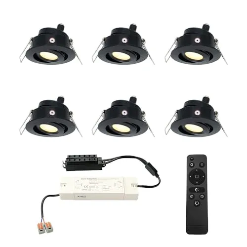 HOFTRONIC - Einbaustrahler Schwarz Feuchtraum Badezimmer 12V Terrassenüberdachung IP44 Wasserdicht | 6x3W 200 Lumen 2700K Warmweiß Dimmbar Schwenkbar Flach RF-Fernbedienung 3W Mini LED Einbaustrahler