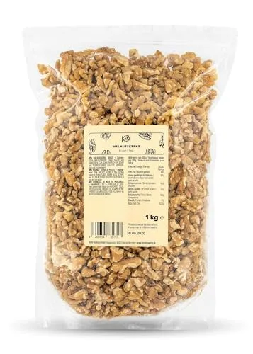 KoRo Walnusskernbruch 1 kg - 100 % Naturbelassen - Vielseitiger Walnusskernbruch ohne Zusatzstoffe, ideal für Backwaren, Salate und Snacks. Genießen Sie den vollen Geschmack in der praktischen 1 kg Packung!