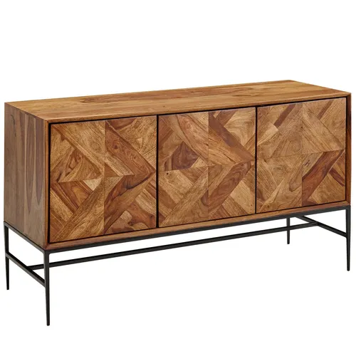 WOHNLING Sideboard 123x70x45 cm - Modernes Massivholz Möbelstück - Kommode im modernen Industrial-Design aus hochwertigem Sheesham Massivholz, handgefertigt und ein Unikat. Bietet viel Stauraum mit vier Türfächern und ist ideal für Wohnzimmer oder Küche.