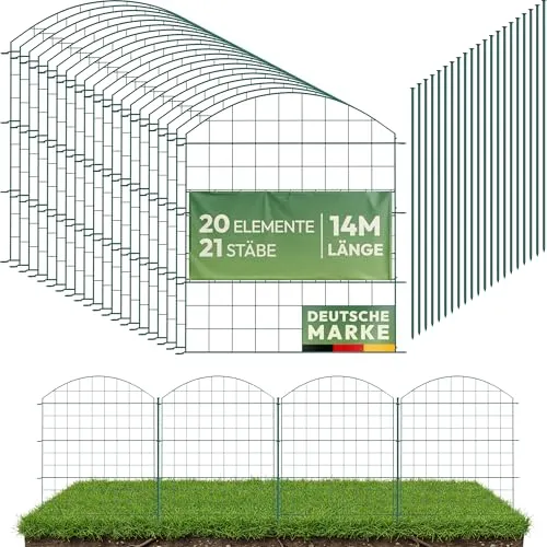 Teichzaun Komplettset | 20 Zaunelemente aus Metall mit Pfosten | Poolzaun für Kinder Steckzaun Gartenzaun zum Stecken flexibel Garten Zaun hundezaun garten teichzaun 80 cm hoch beetzaun garden fence