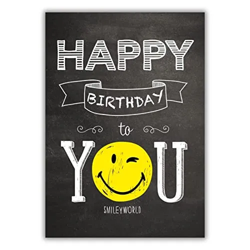 bsb A4 Geburtstagskarte Frau & Mann in 21 x 29,7 cm - Karte Geburtstag mit Smiley-Motiv - liebevolle Karten zum Geburtstag Frau - kunstvolle Geburtstagskarte Mann - Geschenkkarte