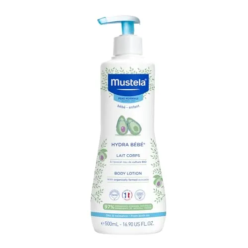 Mustela Hydra Bébé Körpermilch mit Bio-Avocado-Perseose und Vitamin E, Body für Babys, Kinder und die ganze Familie - spendet Feuchtigkeit und hält die Haut weich, (500ml)
