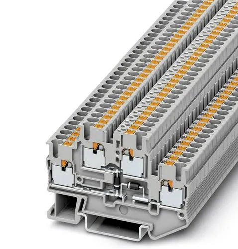 Phoenix Contact Durchgangsreihenklemme PTTB2,5 3211430 - Diverse P, kompakte Bauelementreihenklemme mit integrierter Diode 1N4007, ideal für platzsparende Anwendungen und hohe Betriebstemperaturen von -60 bis 105 °C.