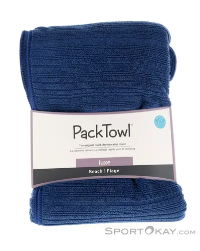 PackTowl Luxe Handtuch Beach Midnight - Luxuriöses Handtuch für Outdoor-Aktivitäten, jetzt aus 50% recyceltem Material. Es trocknet 70% schneller als Baumwolle und bietet hohen Komfort beim Reisen und Zelten.