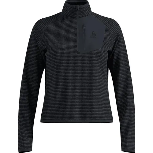 Odlo Ascent black (15000) M - Mid Layer für Damen - Damen Skipulli aus innovativem Grid-Fleece-Material, bietet hervorragende Thermoregulierung und schnelltrocknende Eigenschaften für kühle Wanderabenteuer.