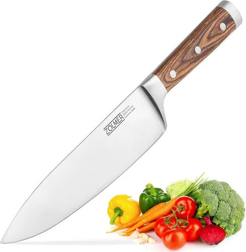 ZOLMER® Kochmesser - Extra scharfes Küchenmesser für Profis - Küchenmesser mit ultra-scharfer Klinge aus hochwertigem Edelstahl und rutschfestem Pakkaholz-Griff für komfortable Handhabung. Ideal für alle Schneidarbeiten in der Küche.