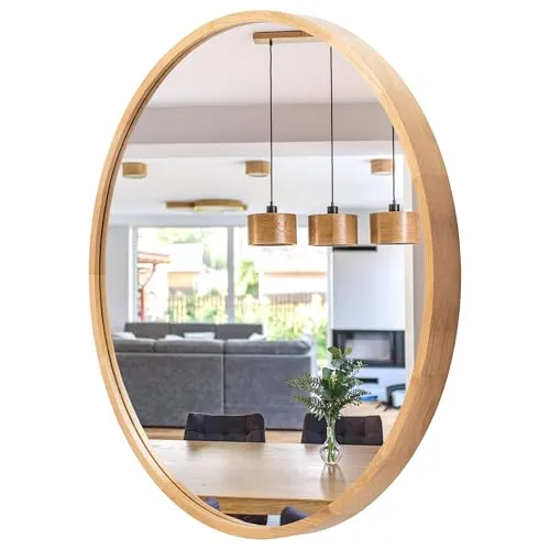 STOLARNIA PIKA Wandspiegel mit Holzrahmen (∅80 cm) - Stilvoller Badespiegel LEJA - Dekorative Wandspiegel mit hochwertigem Holzrahmen für elegantes Aussehen und Langlebigkeit. Ideal für Badezimmer, Flur und Wohnzimmer.