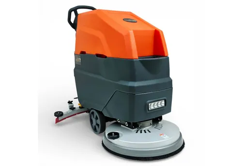 Scheuersaugmaschine Strahlemann 100Ah Li-Ion - Effiziente Bodenreinigungsmaschine mit 500W Motor und 2200 m²/h Reinigungsleistung. Ideal für große Flächen, ausgestattet mit einem 55L Frischwassertank und 60L Schmutzwassertank.