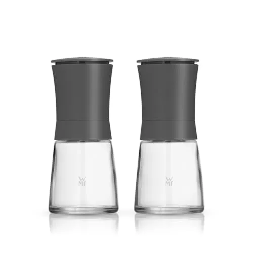 WMF Trend 14 cm Gewürzmühlen-Set mit Keramikmahlwerk - 2-teiliges Set aus Pfeffermühle und Salzmühle, elegantes Design in Grau, langlebiges Keramikmahlwerk für präzisen Genuss.