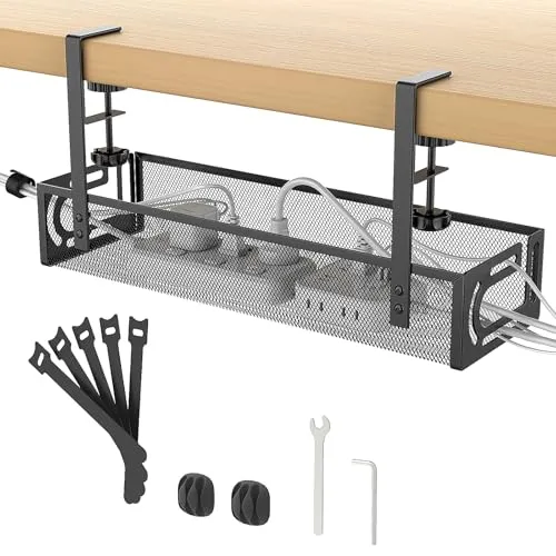 Cinati Kabelmanagement-Tablett für den Schreibtisch, ohne Bohren, Kabelablage mit Klemme für Schreibtisch-Kabelmanagement, Schreibtisch-Kabelmanagementbox für Büro, Zuhause, Keine Schäden am