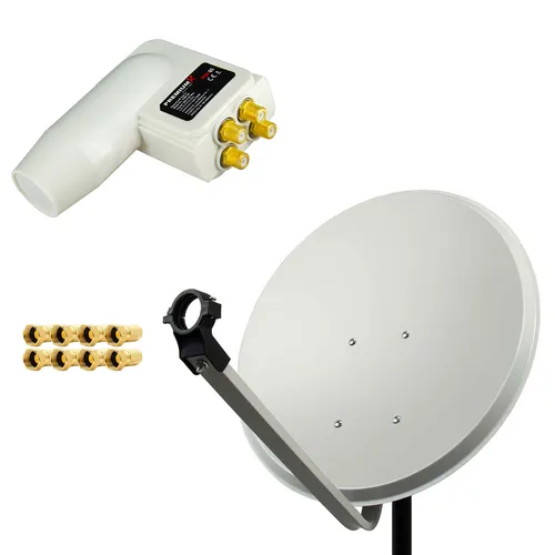PremiumX Satelliten-Komplettanlage 80cm - SAT-Antenne mit stabiler Aluminium-Schüssel für hervorragenden Empfang, auch bei extremen Wetterbedingungen, ideal für bis zu 4 Teilnehmer.