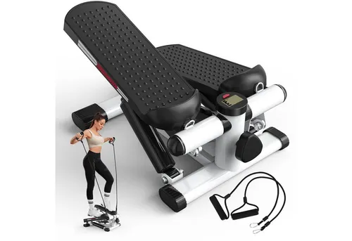 JASPORT Mini-Stepper ST1 2-in-1 mit Widerstandsband - Kompakter Mini-Stepper für Zuhause, ideal zum Beinen- und Armtraining. Mit zwei Power Ropes für mehr Effektivität und einem LCD-Display für Trainingsdaten. Leise und stabil bis 100 kg, perfekt für platzsparende Aufbewahrung.