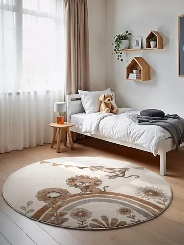 Villeroy & Boch Kinderteppich Boho Kids, rund, Creme & Mehrfarbig - Teppiche für Kinderzimmer, pflegeleicht und strapazierfähig, ideal für Fußbodenheizung, mit Affen-Design und OEKO-TEX®-Zertifikat für ein sicheres Spielumfeld.