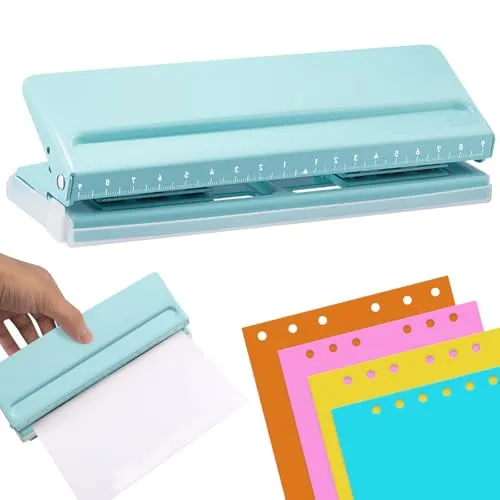 Verstellbarer 6 Loch Locher, Metalllocher Binder Puncher, A5 A6 A7 6-Ring-Lochers Mit Positionierungsmarkierung, Binder Puncher Verstellbarer Abstände Für Tagesplaner, Personal, Agenda (Blau)
