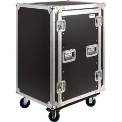 Proel SA16BLKM 16U/10U Combo Rack Case - Robustes Rack Case aus 9 mm starkem Marinesperrholz, ideal für den sicheren Transport von Audiozubehör. Mit kratzfester Beschichtung und praktischen Klappgriffen.