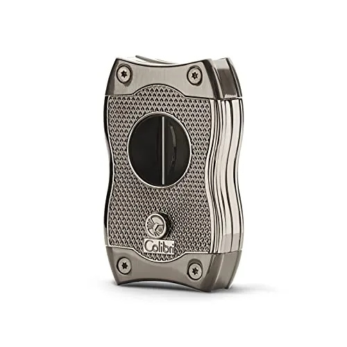 Colibri SV-Cut Zigarrenschneider | Gunmetal | 2-In-1 S-V Schnitt | Federauslöser | Bis zu 66 Ringmaß-Zigarren | Ergonomisches Design | Inklusive Geschenkbox