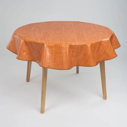 laro 140cm runde Wachstuch Tischdecke abwaschbar Wachstuchtischdecke mit Saum-Eingefasst-Paspelband, Muster:Leinenoptik Orange Bronze, Größe: Rund 140cm