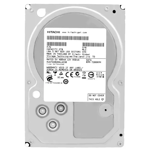 Hitachi 2TB Festplatte HUA722020ALA330 - Intern HDD mit 7200U/min und 32MB Cache, ideal für Desktop-PCs. Genießen Sie einen niedrigen Geräuschpegel und hohe Zuverlässigkeit in einem kompakten 3,5" Format.
