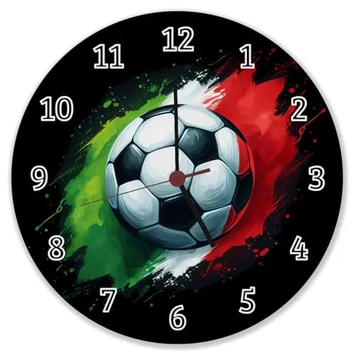 Fußball Italien Flagge Wanduhr EM 2024 Sportliches Design mit Ball in Landesfarben Grün Weiß für echte Fans
