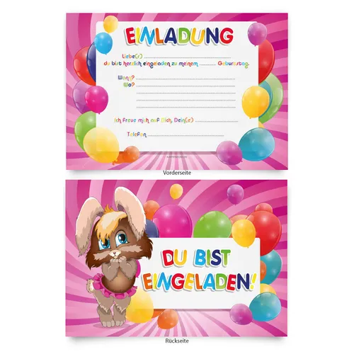 Einladungen (8 Stück) "Hase" zum Geburtstag Einladungskarten Karten
