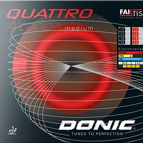 DONIC Quattro A'conda Tischtennisschläger mit Kantenband - ITTF-zugelassener Tischtennisschläger mit hervorragender Kontrolle und Spin. Ideal für ambitionierte Spieler, die ihre Technik verbessern möchten.
