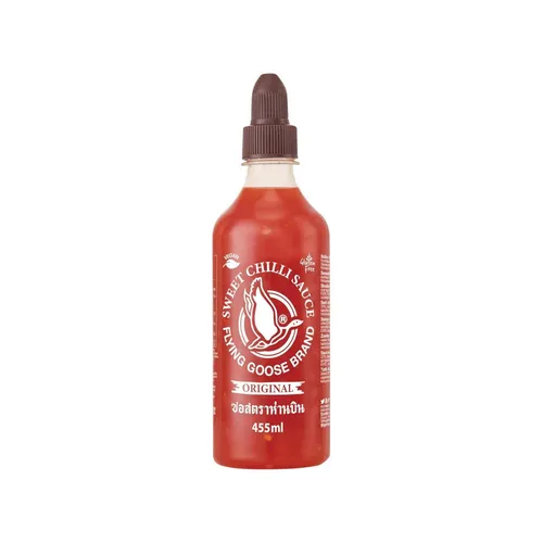 FLYING GOOSE Süße Chilisauce - 1 x 455 ml - Genießen Sie die FLYING GOOSE Süße Chilisauce, ideal für die Zubereitung von asiatischen Gerichten. Sie verleiht Ihren Speisen eine ausgewogene Süße und Schärfe.