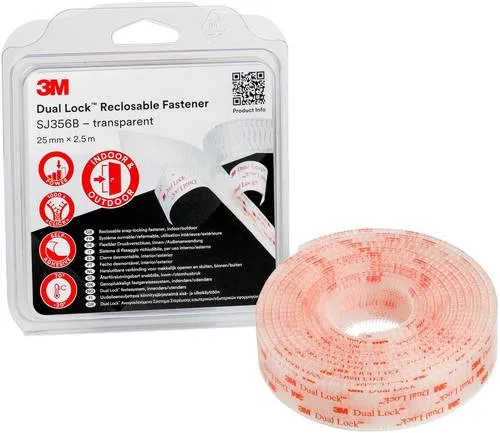 3M Dual Lock SJ356B - Wiederlösbares Befestigungssystem - Klebstoffe - Stark haftendes Befestigungssystem mit 10x mehr Halt als herkömmliche Lösungen, ideal für Glas und Metall, einfach zu montieren und zu demontieren.