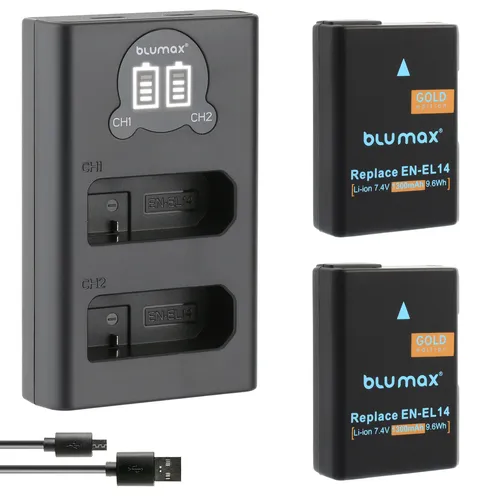 2x Akku + LCD Lader für Nikon EL-EL14  D3300  D5500 D5600 P7700 P7800 1300 mAh
