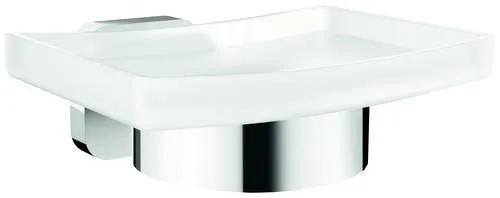 Tesa ELEGAANT Seifenschale Chrom (glänzend) und Weiß (satiniert) - Elegante Seifenschale für das Bad, ideal für Handseife, festes Shampoo und Duschgel. Bohrfreie Montage mit hoher Haltekraft von bis zu 6 kg – für eine einfache und schadenfreie Anbringung.