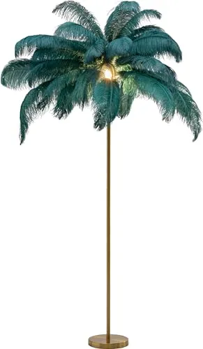 Kare Design Stehleuchte Feather Palm, Grün, 165cm - Standleuchte & Deckenfluter mit echten Straußenfedern, die Ihrem Wohnzimmer ein luxuriöses Highlight verleiht. Trendiges Design kombiniert Dekoration und Funktion.