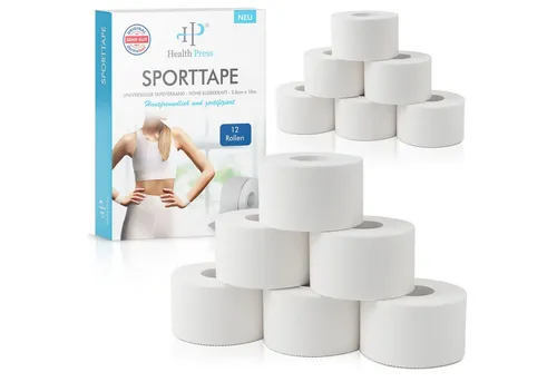 Health Press Bandage Sporttape - 12 Tape Rollen (3,8cm x 10m) weiß (12-tlg)
