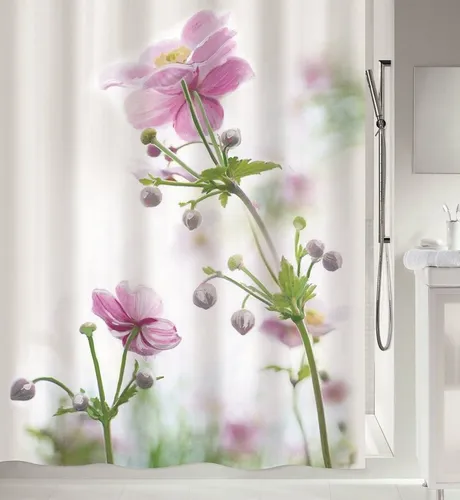 Spirella Anti-Schimmel Duschvorhang - Anemone Blumen 180x200cm - Duschvorhänge, antibakteriell und waschbar für eine hygienische Badumgebung, wasserdicht aus hochwertigem Polyester