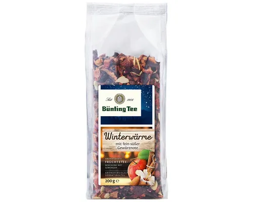 Bünting Tee Winterwärme – loser Früchtetee - Aromatisierte Früchtetee-Mischung mit Gewürzen, perfekt für kalte Wintertage. Genießen Sie den wärmenden Geschmack und die wohltuende Wirkung!
