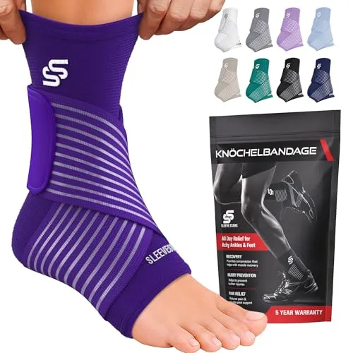 Sleeve Stars Sprunggelenkbandage - Plantarfasziitis & Achillessehnen Entlastung, Fußgelenk Bandage mit verstellbarem Riemen I Knöchelbandage I Fußbandage für rechts (1,dunkelviolett,Groß)