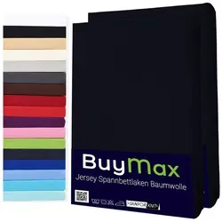 Buymax Spannbettlaken 2er Set in Schwarz, Jersey 100% Baumwolle - Praktisches 2er Set Spannbettlaken für Matratzen bis 25 cm Höhe. Pflegeleicht und atmungsaktiv, ideal für einen modernen Schlafkomfort. Erhältlich in verschiedenen Größen.