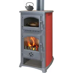 Kaminofen Cucina bordeaux mit Backfach - 9,7kW - Kaminöfen mit integriertem Backfach für umweltfreundliches Kochen und Heizen. Hoher Wirkungsgrad von 79% und langlebige Gusseisenkonstruktion sorgen für eine optimale Energieausbeute und Freude am Flammenspiel.