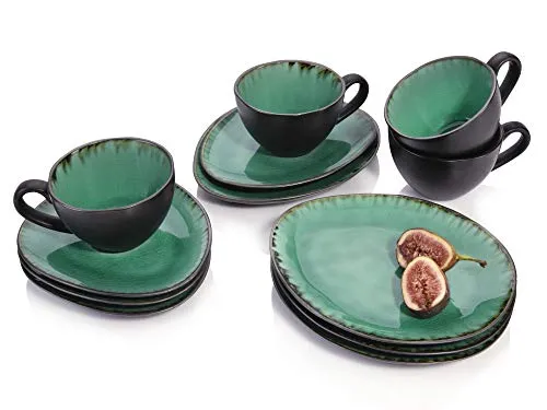 Sänger Kaffeeservice Palm Beach 12-teilig - Kaffeeservice für 4 Personen, spülmaschinen- und mikrowellengeeignet, einzigartiges Design mit natürlichem Vintagelook - jedes Teil ist ein Unikat!