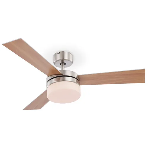 LUXUS DECKEN VENTILATOR MIT BELEUCHTUNG 105 CM - Deckenventilator mit Fernbedienung und Licht, ideal für jeden Raum. Edles Design mit beidseitig montierbaren Flügeln aus MDF in Silber/Buche.