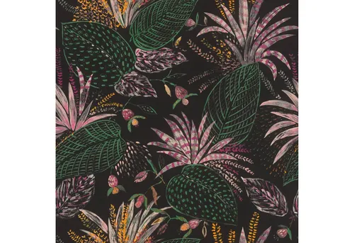 Rasch Vliestapete Rasch Selection Vinyl/Vlies, Botanical, rosa grün 699500 - Originelle Mustertapete mit exotischen Pflanzen auf tiefschwarzem Hintergrund. Die kräftigen Farben wie Rosa und Grün setzen lebendige Akzente und verleihen jedem Raum eine besondere Note.
