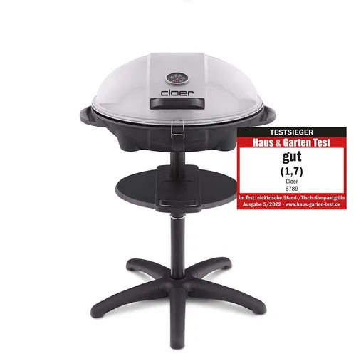 Elektrogrill Cloer-6789 Standgrill für Balkon & Garten - Freistehender Elektrogrill mit 2000-2400 Watt, ideal für Balkon und Garten. Inkl. Thermometer und Abdeckhaube für perfekten Grillgenuss.