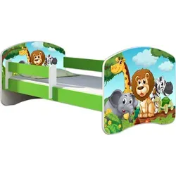 ACMA Jugendbett 140x70 mit Matratze und Rausfallschutz - Grün Animals - Das ACMA Jugendbett bietet höchste Qualität und Sicherheit. Inklusive einer hochwertigen Matratze und verstellbarem Rausfallschutz für einen sorgenfreien Schlaf. Ideal für kleine Abenteurer!
