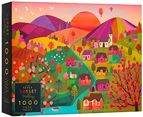 Elena Essex Puzzle - Sunset Valley/Puzzle 1000 Teile Erwachsene/Puzzle Erwachsene / 1000 Teile Puzzel/Landschaft Dorf Herbst Winter/Größe 70 x 50 cm