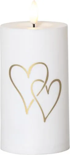 STAR TRADING LED-Kerze Flamme Heart - Grabkerze mit Timer und Lichtsensor - Elegante LED-Kerze für Innen und Außen, mit goldenen Herzen und flackernder 3-D Flamme. Ideal als Grabkerze, ausgestattet mit Timer und Lichtsensor für automatisches Leuchten im Dunkeln.