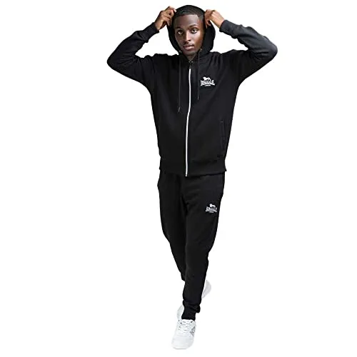 Lonsdale London Rottingdean Männer Trainingsanzug schwarz S - Zweiteiliger Trainingsanzug mit Kapuze und Kordelzug, ideal für sportliche Aktivitäten und Freizeit. Praktische Taschen und Rippbündchen für optimalen Komfort.