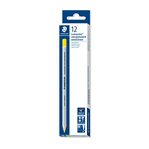 STAEDTLER 108-1 Lumocolor omnichrom Trockenmarker, 12 Stück im Kartonetui non-permanent, gelb
