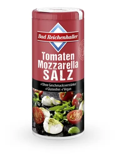 Bad Reichenhaller Mozzarella Tomaten Salz, 90 g - Ideal für italienische Gerichte: Verleihen Sie Tomaten-Mozzarella-Salaten und Nudelgerichten eine besondere Note mit ausgewählten mediterranen Kräutern. Perfekt für jeden Kochliebhaber!