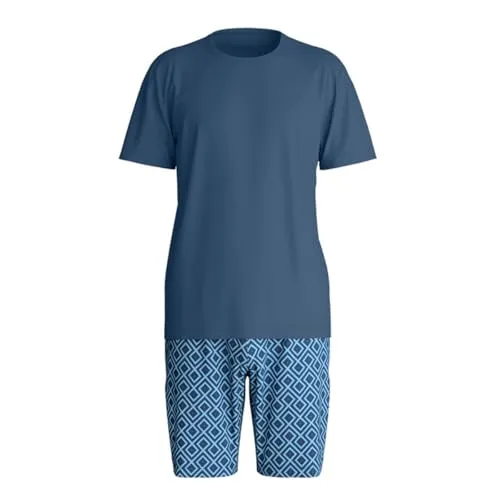 CALIDA Pyjama Relax Streamline 1 (2 tlg) - Bequemer Schlafanzug mit Rundhalsausschnitt - Gemütlicher 2-teiliger Schlafanzug aus 100% Baumwolle in Blau, ideal für entspannte Nächte. Die atmungsaktive Interlock-Qualität sorgt für hohen Tragekomfort.